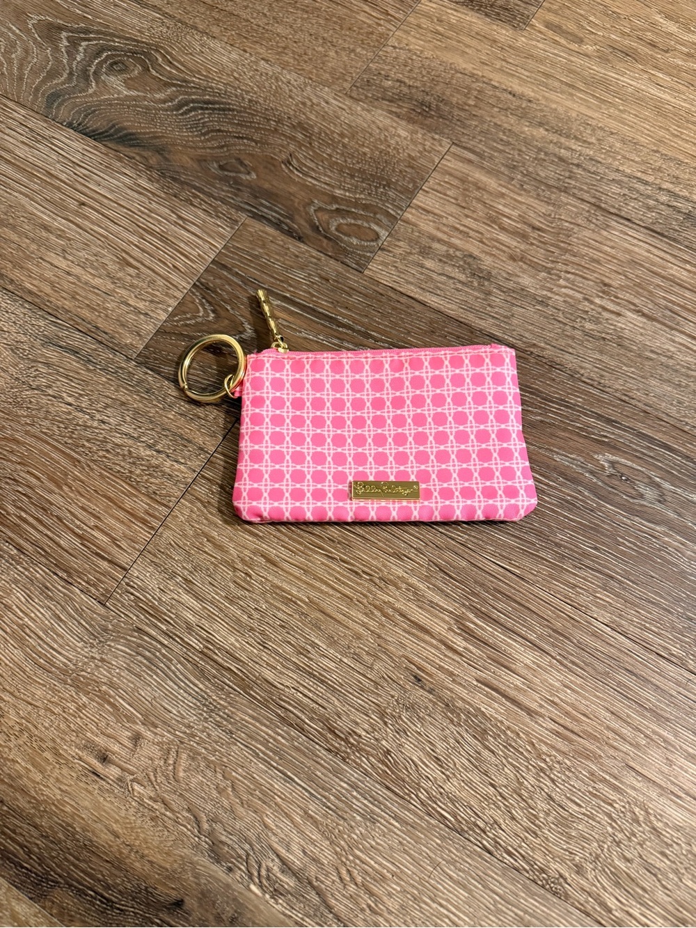 Lilly Pulitzer Pink Geometric Zip Key & Card Holder with Gold Hardware
